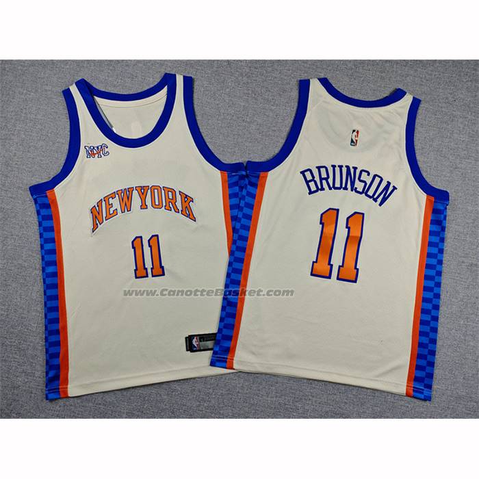 Maglia Bambino New York Knicks Jalen Brunson No 11 Citta 2025-26 Crema